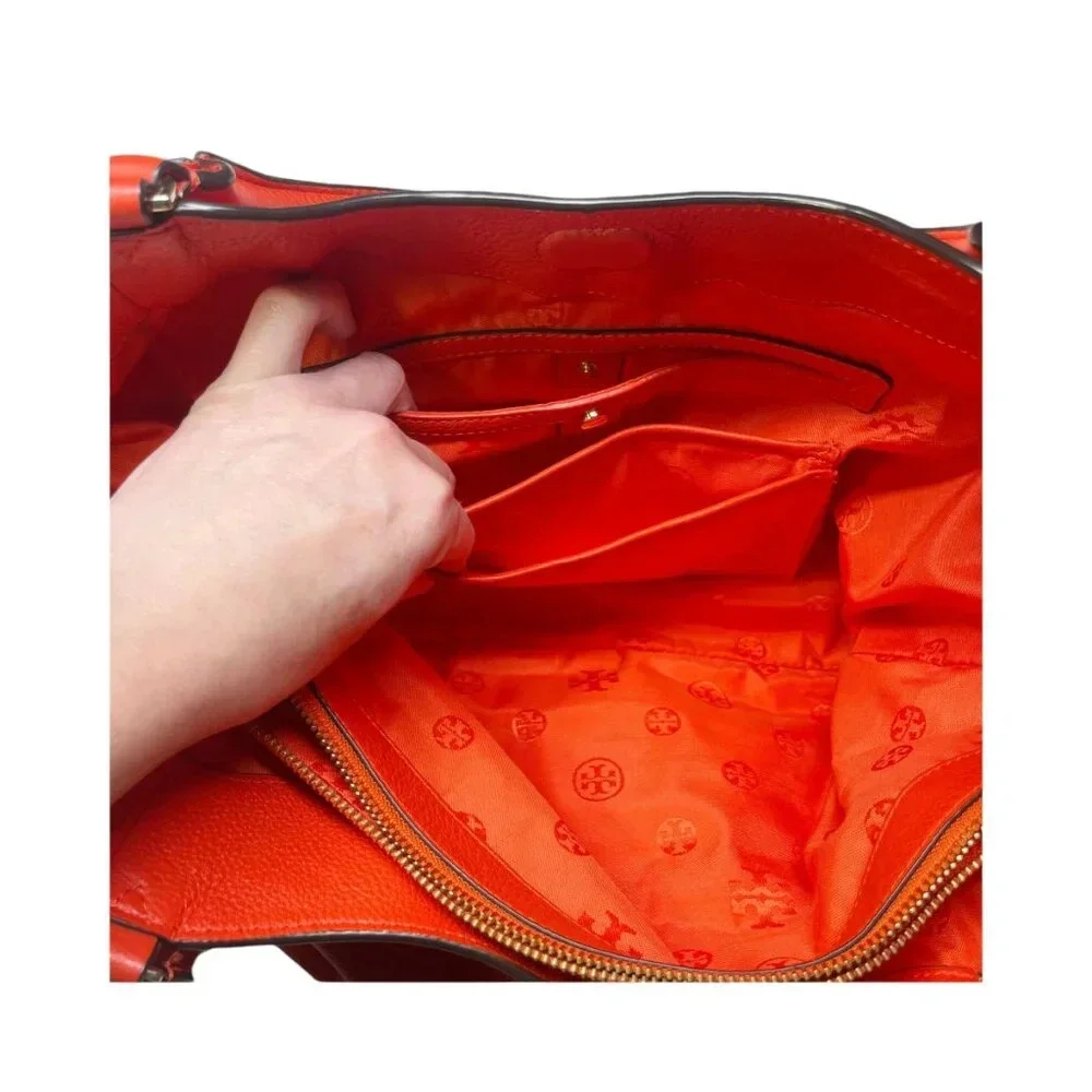 Tory Burch Red Pebble Leather Large Duel Handle Tote Bag